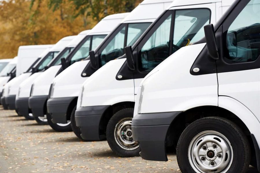 Fleet of courier vans